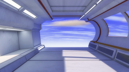 3d render. Futuristic spaceship interior