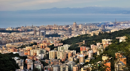 Fototapeta na wymiar Panoramic view of Genoa seen from the hill of Camaldoli