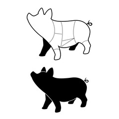 Scheme. Pork meat cuts. Butchery. Grill. Vector illustration.