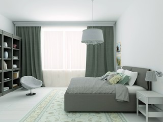 3D Illustration of classic bedroom in Gray colors 