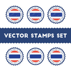 I Love Thailand vector stamps set. Retro patriotic country flag badges. National flags vintage round signs.