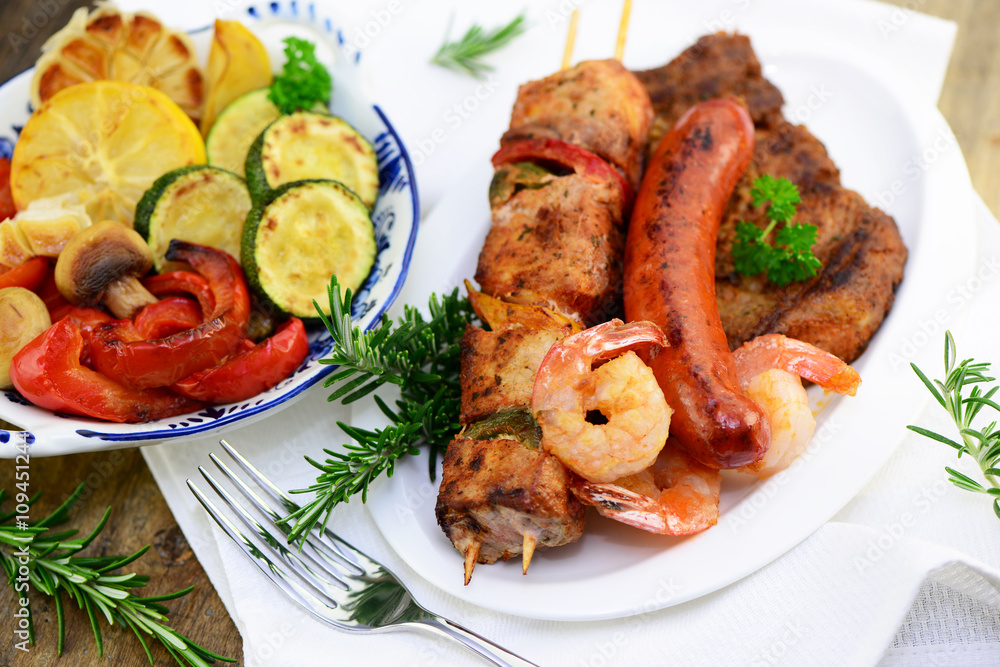 Poster grillen fleisch gemüse