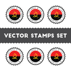 Naklejka premium I Love Angola vector stamps set. Retro patriotic country flag badges. National flags vintage round signs.
