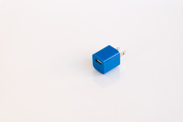 Blue Power socket on a white background .