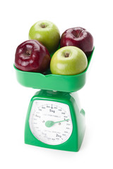 apples on a kitchen food scale