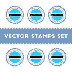 I Love Botswana vector stamps set. Retro patriotic country flag badges. National flags vintage round signs.