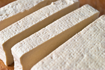 Slices of raw tofu