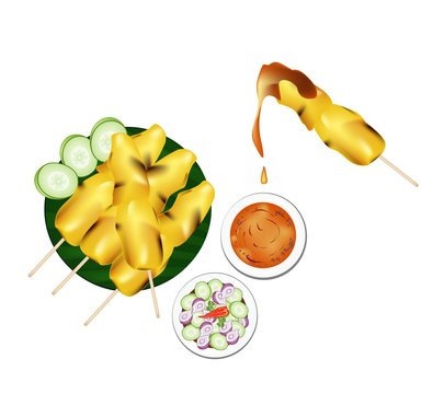 yellow satay skewers with peanut sauce clip art preview
