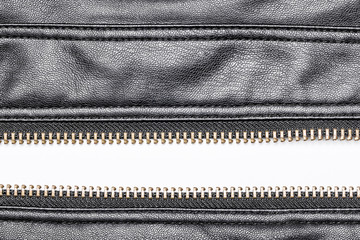 Leather jacket metal zipper with empty white copy space. © Paweł Michałowski
