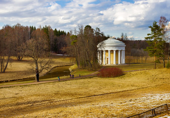 View of the Friendship Temple at the Park of Pavlovsk  in the spring. Saint Petersburg. Russia. 