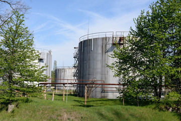 Several storage tanks for gasoline and oil