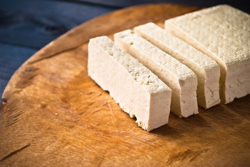 Slices of raw tofu