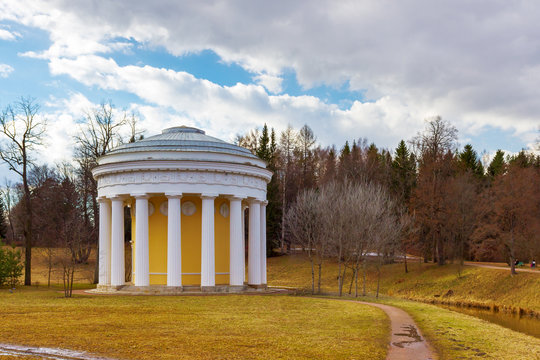 View of the Friendship Temple at the Park of Pavlovsk  in the spring. Saint Petersburg. Russia. 