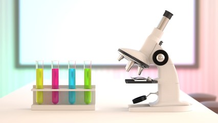 Microscope on the table with tubes.