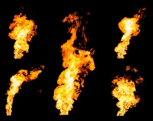 Fotobehang Vlam Set gasfakkels laaiende vuurspurts en gloeiende vlammen