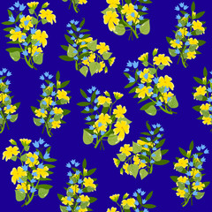 Pattern buttercups and blue bellflowers