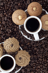 top view of coffee and cookies for breakfast