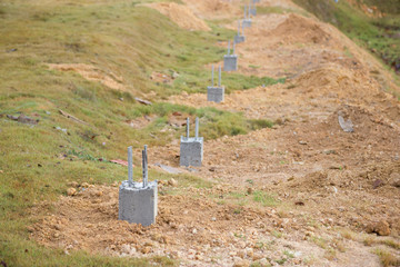 Poured cement with steel for construction