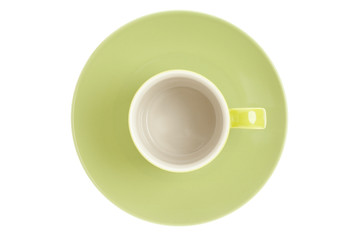 close-up shot of green cup and saucer.