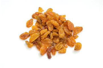 Dried raisins on a white background