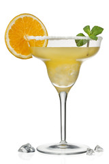 orange juice in martini glass.