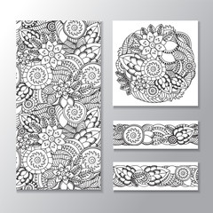 set of stock vector seamless doodle  floral pattern. orient. abs