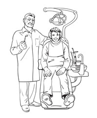 The patient on examination at dentist. Doctor dentist. Dental surgeon. The reception was at the dentist. Dentist smiling. Pleased with the patient in the chair. Dental treatment. Dental Health. 