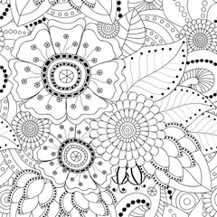stock vector seamless doodle black and white floral pattern. ori