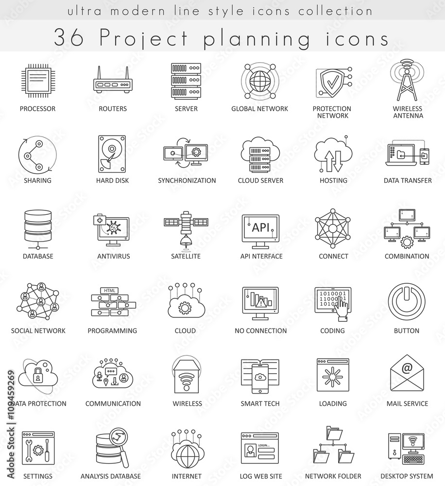 Poster Vector Project planning strategy ultra modern outline line icons for web and apps.