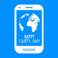 Mobile Phone. Happy Earth Day Vector Design. Earth Day greeting card on screen of mobile phone