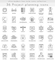 Vector Project planning strategy ultra modern outline line icons for web and apps.