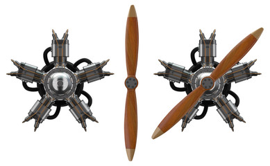 3d star engine wtih old wooden propeller