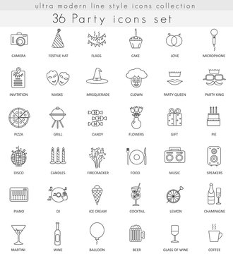 Vector Party ultra modern outline line icons for web and apps.
