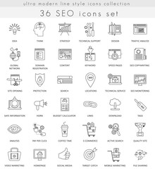 Vector SEO and development ultra modern outline line icons for web and apps.