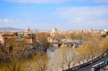 Rome panorama with monument and domes, Italy
