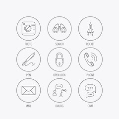 Photo, startup rocket and search icons.