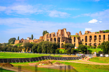  Ruins of Circus Maximus and  Palatine hill palace  in  Rome, It