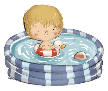 niño bañandose en la piscina