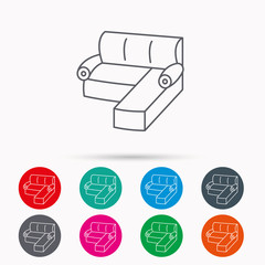 Corner sofa icon. Comfortable couch sign.