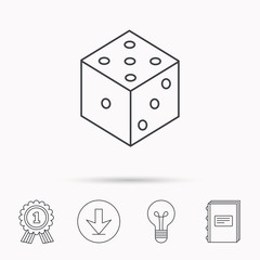 Dice icon. Casino gaming tool sign.