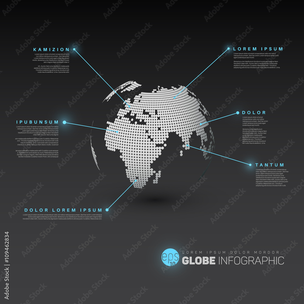 Poster world map globe with pointer marks