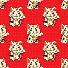 Happy Japanese cat Maneki-neko flowered.