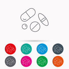 Pills icon. Medicine tablets or drugs sign.