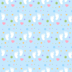 seamless baby footprints background and pattern vector illustration