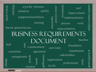 Business Requirements Document Word Cloud Concept on a Blackboard