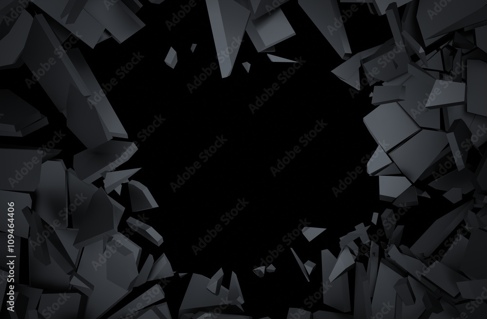 Poster abstract 3d rendering of cracked surface. background with broken shape. wall destruction. explosion 