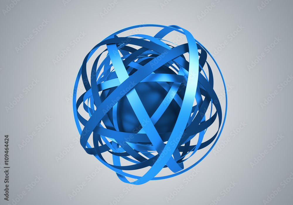 Poster abstract 3d rendering of sphere with rings in empty space. futuristic shape. surreal background.