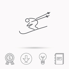 Skiing icon. Skis jumping extreme sport sign.