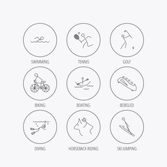 Fototapeta premium Swimming, tennis and golf icons. Biking, diving.