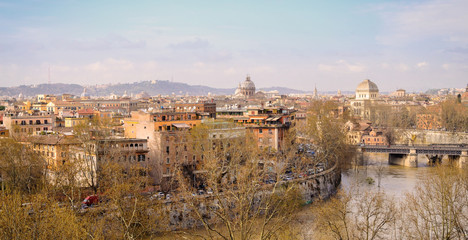 Fototapeta na wymiar Rome panorama with monument and domes, Italy